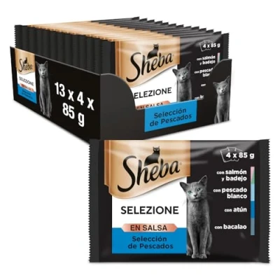 Imagen de Sheba Selezione Comida Húmeda para Gatos Selección Pescados en Salsa, Multipack (Pack de 13 x 4 bolsitas 85g)