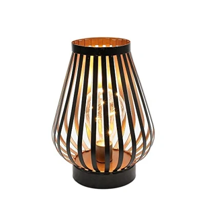 Imagen de JHY DESIGN Lámpara de Mesa Con Pilas Jaula 22 cm Altura Decorativa Inalámbrica Escritorio LED Noche para el Hogar Patio Sala Estar Interior (Bronce, Forma Huevo)