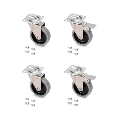 Imagen de EMUCA Lote de 4 Ruedas pivotantes para Mueble Ø75mm con Placa Montaje y rodamiento Bolas, Goma Muebles Color Gris