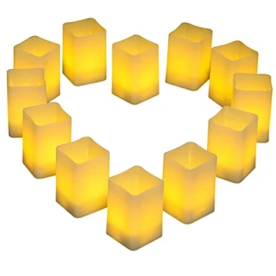 Imagen de Ymenow Velas LED cuadradas con temporizador, 12 piezas sin llama que funcionan pilas Luces parpadeantes para boda Fiesta Hogar Decoraciones Blanco cálido (M 3.6*3.6*5.5cm)