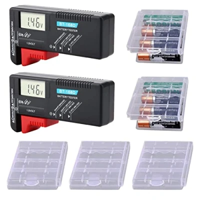 Imagen de GTIWUNG 2Pcs Probador de Pilas Digital con Pantalla LCD, Testador Universal Comprobador Baterias Medidor Voltaje aaa C D 9V 1.5V + 5Pcs Caja Almacenaje aa y