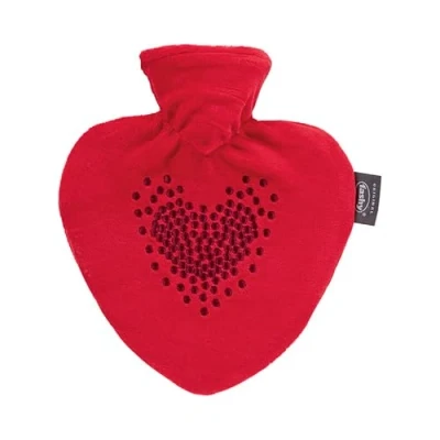 Imagen de Fashy Botella de agua caliente con funda y bordado, 0,7 l, color rojo