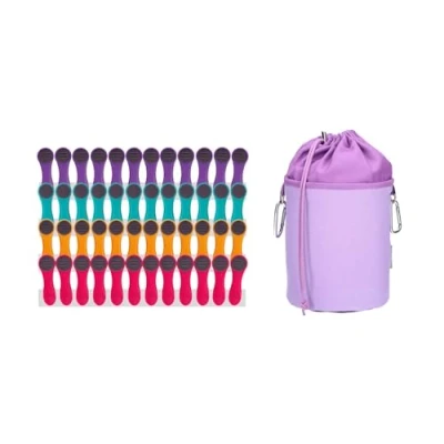 Imagen de trendfinding 48 pinzas para la ropa con muelles de compresión, acero inoxidable, tacto suave, 1 bolsa ropa, color lila y gris
