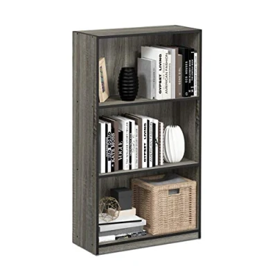 Imagen de Furinno Estantería Básica De 3 Niveles para Estantería, Roble Francés Gris / Negro