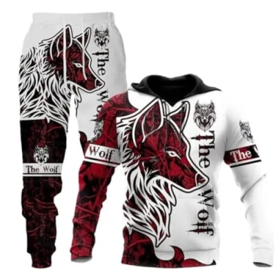 Imagen de LEXAHO Unisex 3D Wolf Print Hoodie Herren Jogginganzug Sweatshirts Hoody + Hose Sets S 6XL, Hoodie1, L