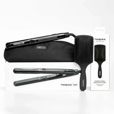 Imagen de TERMIX Pack Plancha de Pelo Profesional 230º + Cepillo Paddle Brush Tratamientos Capilares Cepillado con Placas Cerámica Temperatura Ajustable Nano Tecnología.