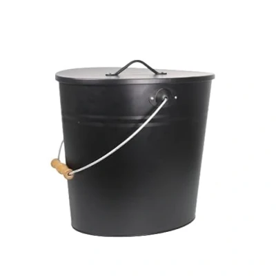 Imagen de cubo de cenizas negro con tapa 24 l, accesorios para chimenea, carbón asa, chimenea cenizas, multiusos interior y exterior, barbacoa horno.