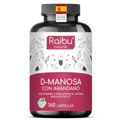 Imagen de D Manosa Raibu 2100 mg alta dosis por día 160 cápsulas Con arándano rojo y vitamina C Vegano Sin Aditivos Químicos Producido probado en laboratorio Europa