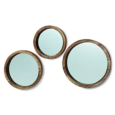 Imagen de Nagina International The Rustic Boho Chic Porthole Mirror Trio, Set of 3 10, 12 and 13 ¾ Inches Diameter, Glass Sustainable Wood, by Whole House Worlds