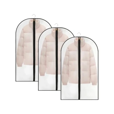 Imagen de SYEYCW 3 Piezas Negro Cremallera Fundas Ropa, 60 x 100cm PEVA Translúcidas Transpirable de Bolsa Guardar Ropa Antipolvo Impermeable Humedad, para Camisas, Abrigos, Vestidos, Trajes