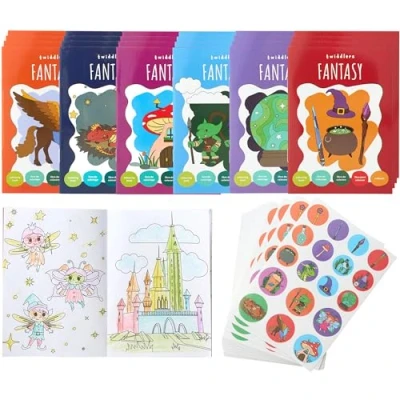 Imagen de THE TWIDDLERS 24 Mini Libros para Colorear Bolsas de Fiesta, con Pegatinas Tema Fantasía, A6 Niños, Edades 4 8, Pequeños Perfectos Fiesta