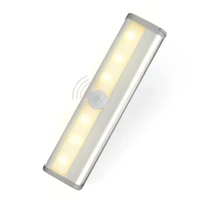Imagen de Luz Armario 6 LED con Sensor de Movimiento, Banda Magnética, Funciona Pilas (No incluidas). Barra Nocturna Cálida 10 CM Multiusos Armario, Cocina, Pasillo, Baño, Escalera.