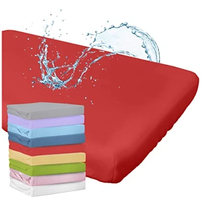 Imagen de WhizProducts Sábana bajera ajustable con protector de colchón integrado, 60 x 120 cm, color rojo