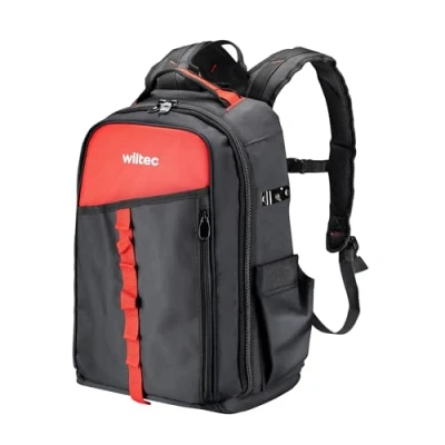 Imagen de Wiltec Mochila de herramientas con 16 compartimentos 33 x 20 43 cm capacidad máx. 30 kg acolchado suave para un transporte cómodo, práctica bolsa