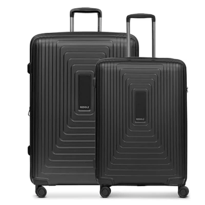 Imagen de REDOLZ Maletín rígido de 2 piezas M Trolley 46 x 30 66 cm 3,7 kg + L 52 34 77 4,4 todas las maletas 5 pliegue extensible para hombre y mujer (Essentials 14), Negro