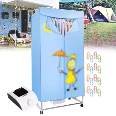 Imagen de forplubossmmp Secadora De Ropa Eléctrica, Planchadora A Vapor 2 Niveles con Tapa, Tendedero Plegable 16 Perchas para Secar Y Calentar, Armario, Carga 1000W, 15Kg Exteriores