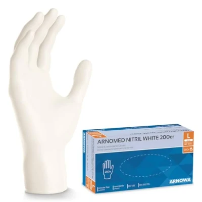 Imagen de ARNOMED guantes de nitrilo talla L blancos, 200 uds/caja, S, M, L, XL, desechables, guante desechable sin polvo, goma látex