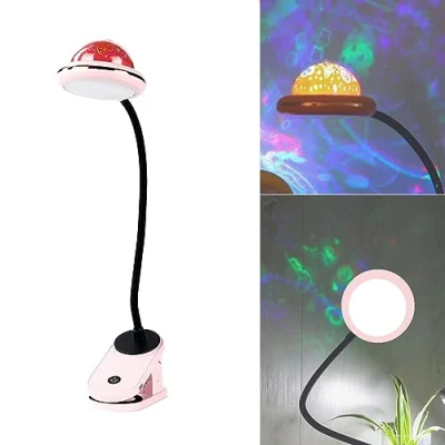 Imagen de ACMHNC LED Lámpara de Clip Para Niños, USB Recargable Luz Lectura Con Proyección Estrella, 4000k Escritorio Infantil Táctil Regulable Pinza, Cuello Cisne 360 ,Rosa