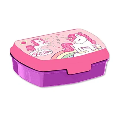 Imagen de HOVUK Fiambrera de unicornio para niños, 20 cm, contenedor plástico con cierre clic, caja aperitivos reutilizable segura alimentos la escuela y viajes a partir 3 años