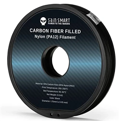 Imagen de SainSmart ePA12 CF Filamento de nailon fibra carbono 1,75 mm, 0,5 kg, precisión dimensional +/ 0,05 negro