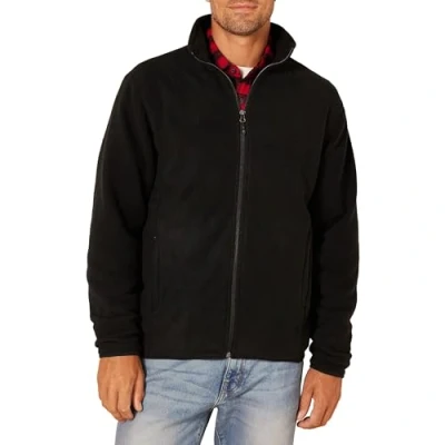 Imagen de Amazon Essentials Chaqueta de Felpa con Cremallera Completa (Disponible en Tallas Grandes y Largos Especiales) Hombre, Negro, S