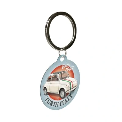 Imagen de Nostalgic Art Llavero retro, Ø 4 cm, Fiat 500 Turin Italy Idea de regalo para fans Fiat, Official License Product (OLP), metal, diseño vintage