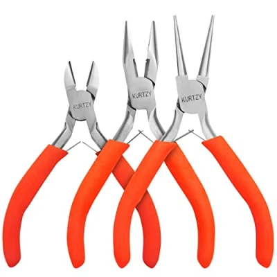 Imagen de Kurtzy Alicates Joyeria (Pack de 3) Juego Punta Redonda y Aguja Herramientas Abalorios Corta Cables Precisión para Manualidades, Envolver Reparaciones