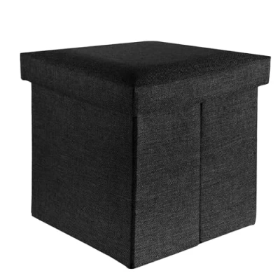 Imagen de INTIRILIFE Puff Baúl Plegable 38x38x38 cm in Negro Diamante Taburete Almacenaje Tapizado de Textil Tela Óptica Lino per Almacenamiento y Reposapiés Asiento Silla Tejido Banqueto