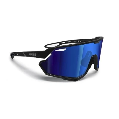 Imagen de BERTONI Gafas Deportivas Ciclismo MTB Running para Hombre y Mujer en TR90 Lente Ancha Antivaho 100% Protección UV mod. ALPHA (Negro Mate/Negro Brillante Azul Espejada)
