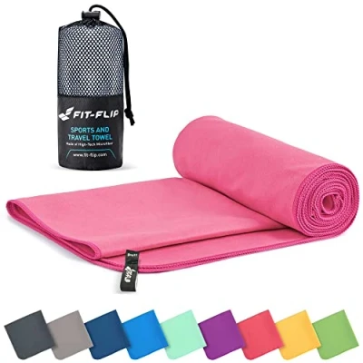 Imagen de Fit Flip Toalla Microfibra Gimnasio compacta, Ultraligera y de Secado rápido Playa Grande Natacion Toallas microfibras para Gym, Viaje Piscina (50x100cm Rosa)