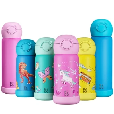 Imagen de B2DO Botella de agua acero inoxidable 316 con doble aislamiento 350 ml Unicornio rosa Termo para niños anti fugas el colegio pajita sin BPA