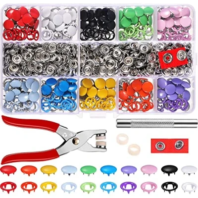 Imagen de Juego de 200 botones presión sólidos huecos para ropa bebé, manualidades, 9,5 mm, 10 colores (multicolor)
