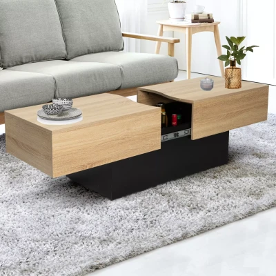 Imagen de IDMarket Mesa baja corredera rectangular Marta madera negra e imitación haya