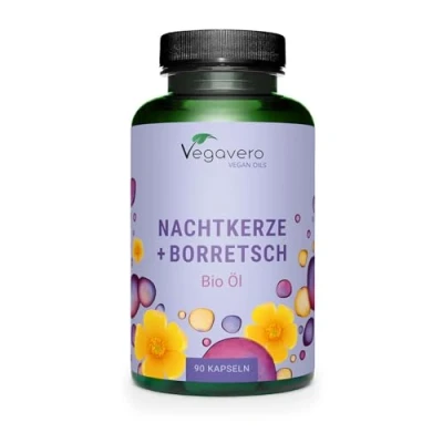 Imagen de Evening Primrose Oil Vegavero® El único Vegano &amp; Orgánico Aceite de Onagra Y Borraja Acné + Psoriasis Eczema Con Omega 6 Prensado en Frío Sin Aditivos 500 mg 90 Perlas