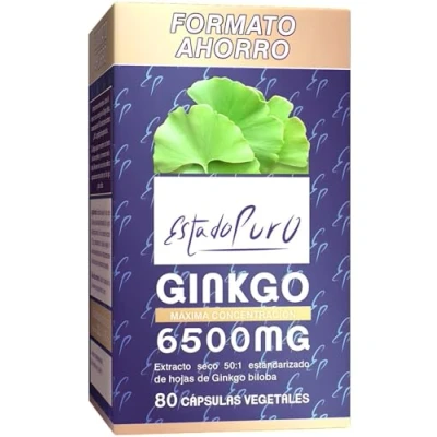 Imagen de Ginkgo Biloba Estado Puro 6500mg Extracto Estandarizado y Máxima Concentración 24% de Flavonoides 6% Terpenos Memoria + Circulación 80 Cápsulas Tongil (Lote 1)