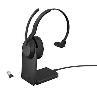 Imagen de Jabra Evolve2 55 Auricular Monoaural Inalámbrico con Base de Carga, Tecnología Air Comfort, Micrófonos Cancelación Ruido y ANC, Certificado para MS Teams, Negro