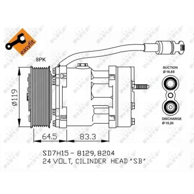 Imagen de NRF EASY FIT 32751 compresor de Aire Acondicionado SD7H15 24 PAG 46 con aceite PAG, junta tórica