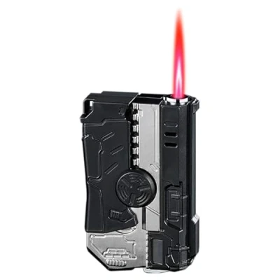 Imagen de encendedor de antorcha, plegable, llama tipo chorro ajustable a prueba viento, recargable butano, velas portátil, cocina, camping, barbacoa (gas