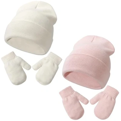 Imagen de DRESHOW Toddler Beanie Kids Invierno Sombreros de Punto con Guantes Set Bebé Niño Pequeño Cálido Gorro manopla para 2 Años 5 Niñas Niños
