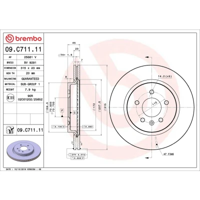 Imagen de BREMBO 09.C711.11 Disco de freno 315 23 5 ventilación interna revestido OPEL: Zafira C Tourer