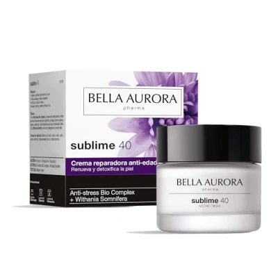 Imagen de BELLA AURORA Sublime 40 50 ml, Crema de Noche Antiedad, Tratamiento Iluminador, Pieles Expuestas al Estrés y Cansancio, Atenúa Arrugas Líneas Expresión