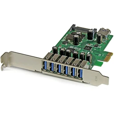 Imagen de StarTech.com Adaptador tarjeta PCI Express 7 puertos USB 3.0 (5Gbps) con alimentación SATA perfil bajo o completo 7x A Hub Interno (PEXUSB3S7)
