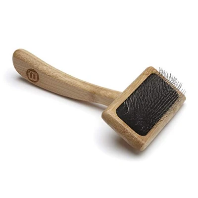 Imagen de Mikki Cepillo Slicker de Bambú con Cerdas Suaves para Pelo Medio o Largo y Rizado, Perros Gatos, Fabricado Sostenible, Eliminar Enredos Nudos del Pelo, Pequeño 60 g