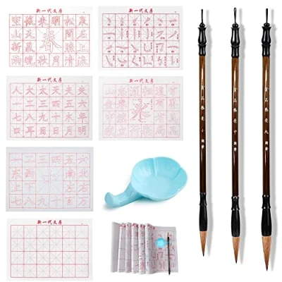 Imagen de XCSJ 10pcs Pincel De Escritura Paraprofessional Caligrafia Kanji Dibujos Umi Japanese Com 3 Pinceles China, 6 Agua Tela, 1 Bandeja Tinta Para Principiantes,Artistas