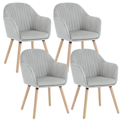 Imagen de WOLTU 4X Sillas de Comedor Nordicas Estilo Vintage Juego 4, Cocina Tapizada con Reposabrazos en Terciopelo, Estructura Madera Escritorio Gris Claro BH95hgr 4