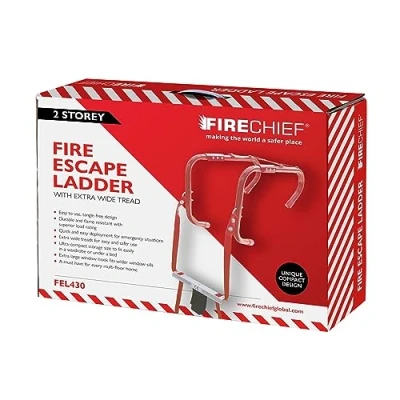 Imagen de Firechief FEL430 Escalera de escape bomberos para uso doméstico compacta ligera situaciones emergencia plegable 2 pisos con peldaños extra anchos