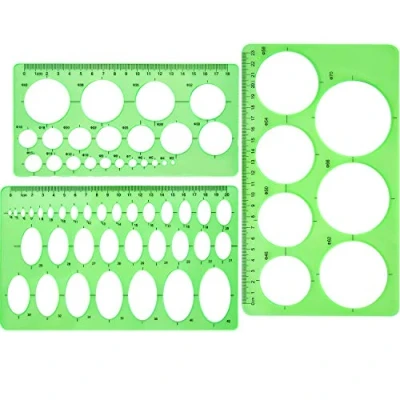 Imagen de Modèle de Cercle 3 pièces Plastique Vert clair et ovale des modèles mesure numériques règles à dessin pour bureau l&#039;école construction coffrage dessins