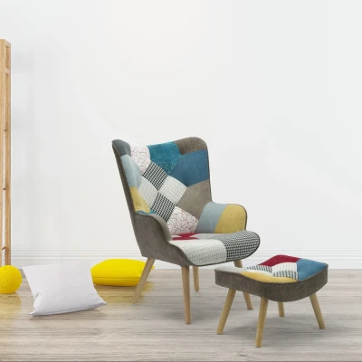 Imagen de Menzzo qh8901patchwork Sillón, Madera,Tela, Multicolor, Talla única