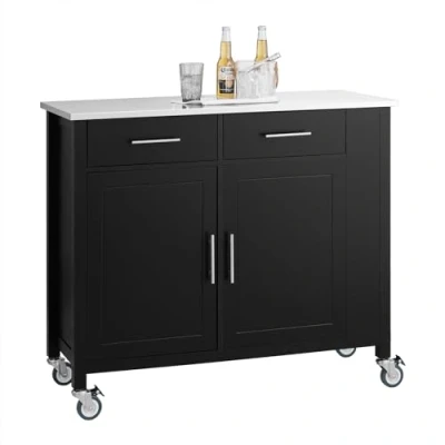 Imagen de SoBuy FKW108 SCH Carrito de Cocina con Piso Acero Inoxidable Mueble almacenaje Ruedas Buffet Multifuncional Estante Lateral, Puertas y cajones 107x46x94 cm ES