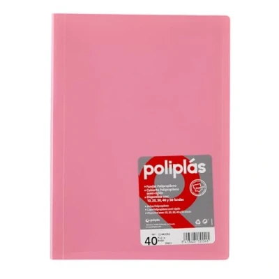 Imagen de Grafoplas I Carpeta con Fundas Plastico 40 Transparentes Tamaño Folio Rosa Serie Poliplas Opaco Fabricados en España Tapas Flexibles Gran Capacidad de Almacenaje